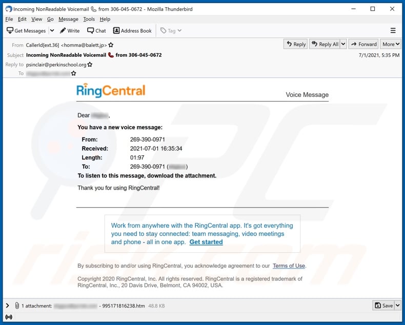 RingCentral email spam campagna