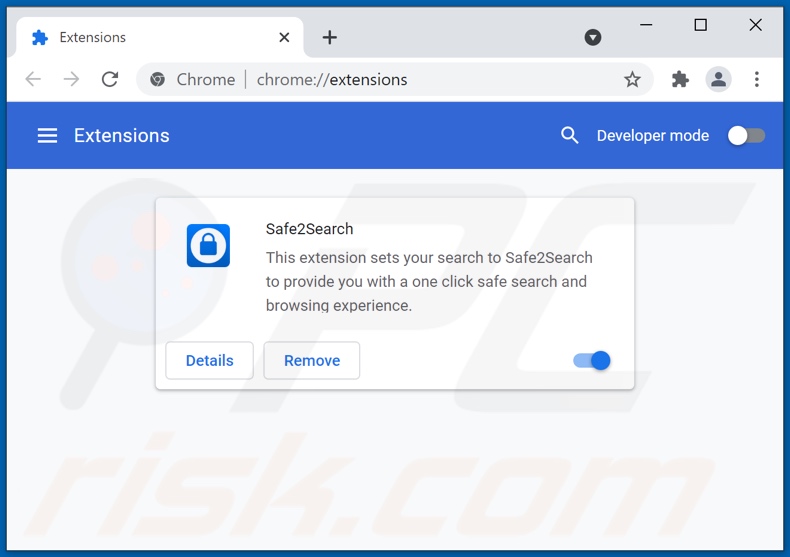 Rimozione delle estensioni di Google Chrome relative a search.safe2search.com