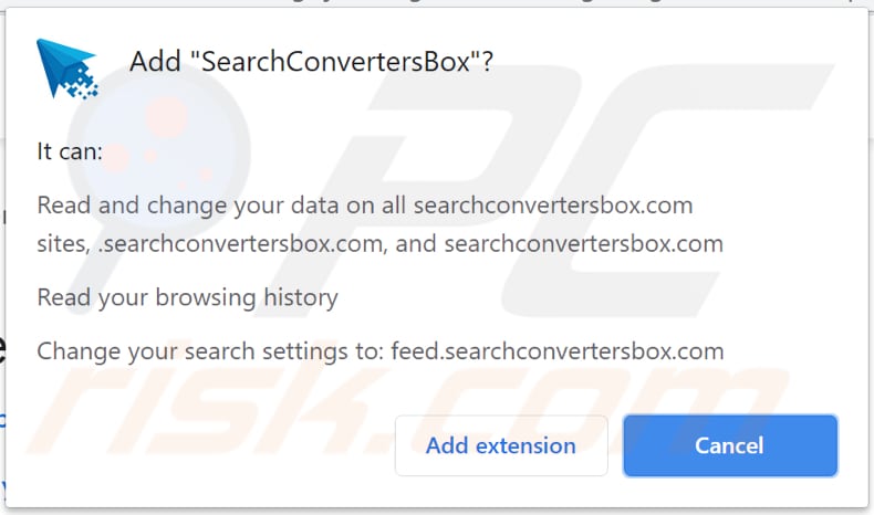 Notifica che dice che SearchConvertersBox può leggere la cronologia di navigazione e modificare i dati