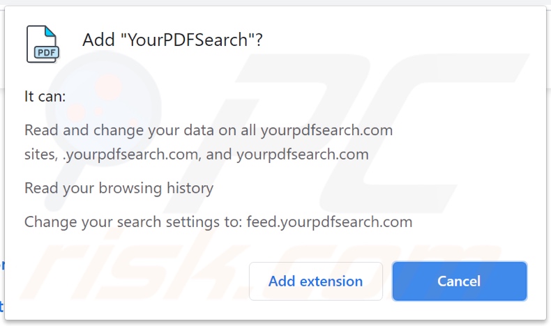 Dirottatore del browser TopPDFSearch che richiede varie autorizzazioni