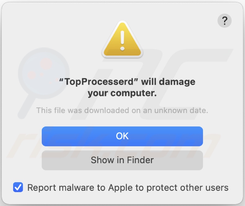 Pop-up che avvisa che l'adware TopProcesser è presente nel sistema