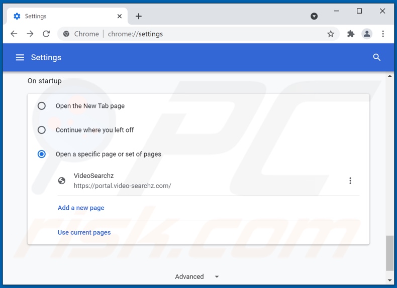 Rimozione di video-searchz.com dalla home page di Google Chrome