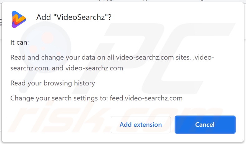 VideoSearchz dirottatore del browser che chiede i permessi