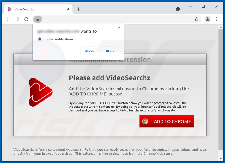 VideoSearchz dirottatore del browser che promuove il sito web