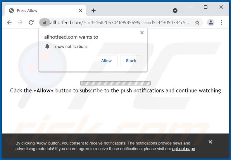 allhotfeed[.]com reindirizzamenti pop-up