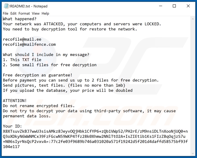 Istruzioni per la decrittografia di BeijingCrypt (!README!.txt)