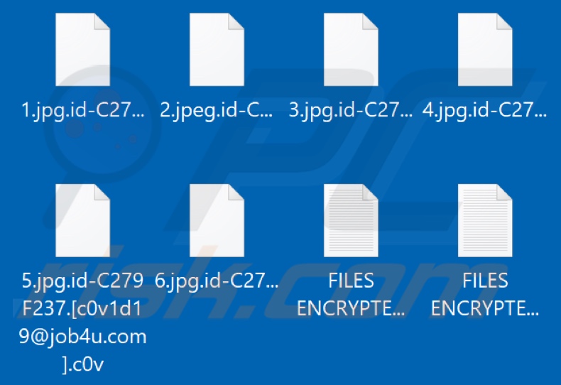 Screenshot dei file criptati da C0v ransomware