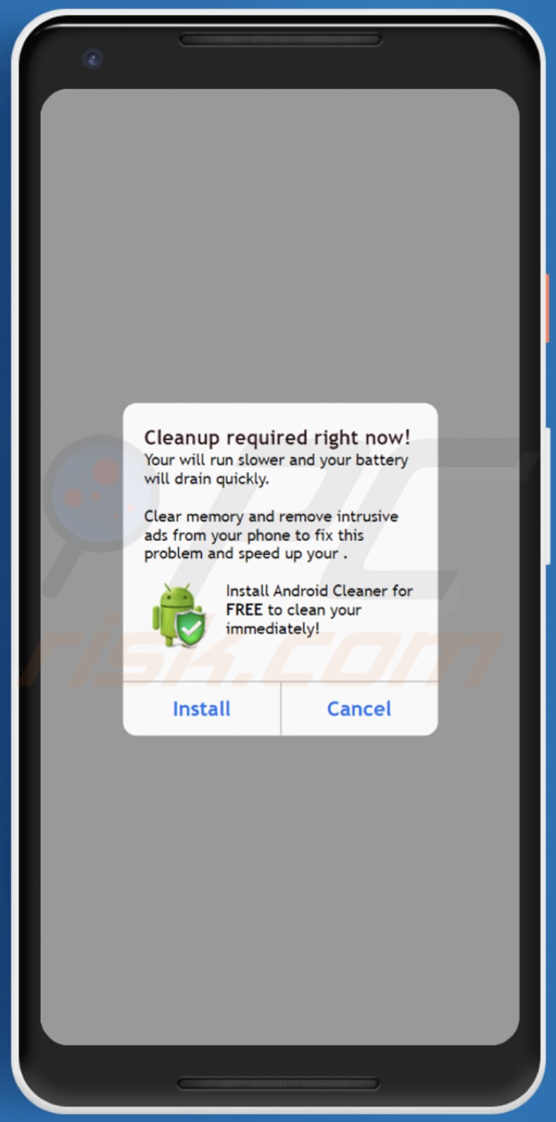 Cleanup required right now! truffa notifica falsa