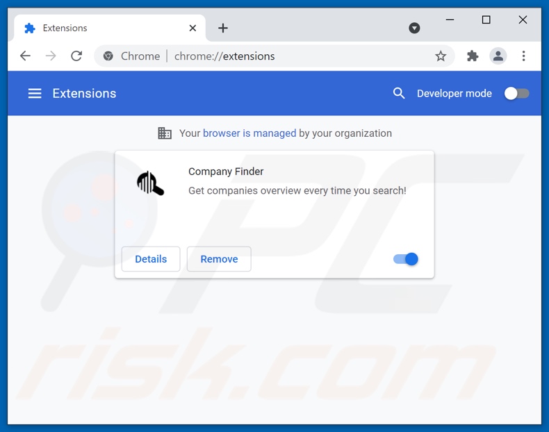 Rimozione degli annunci di Company Finder da Google Chrome step 2