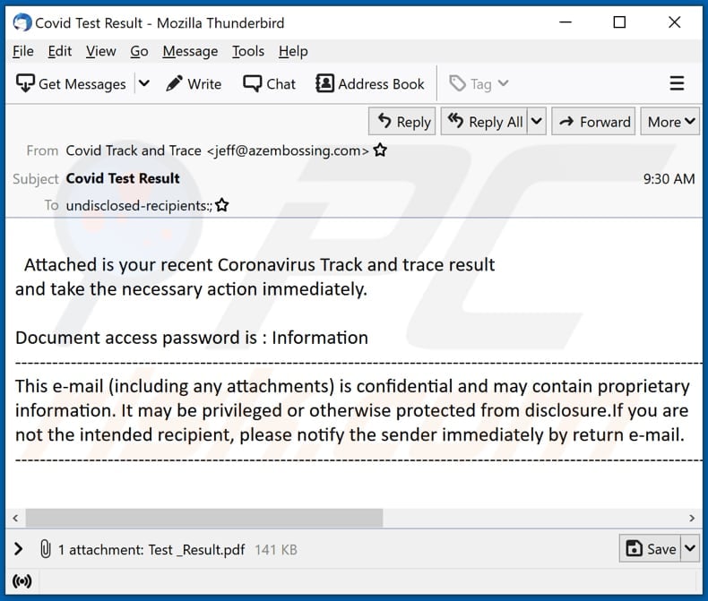 Coronavirus Traccia e traccia i risultati del virus e-mail che diffonde malware campagna di spam e-mail