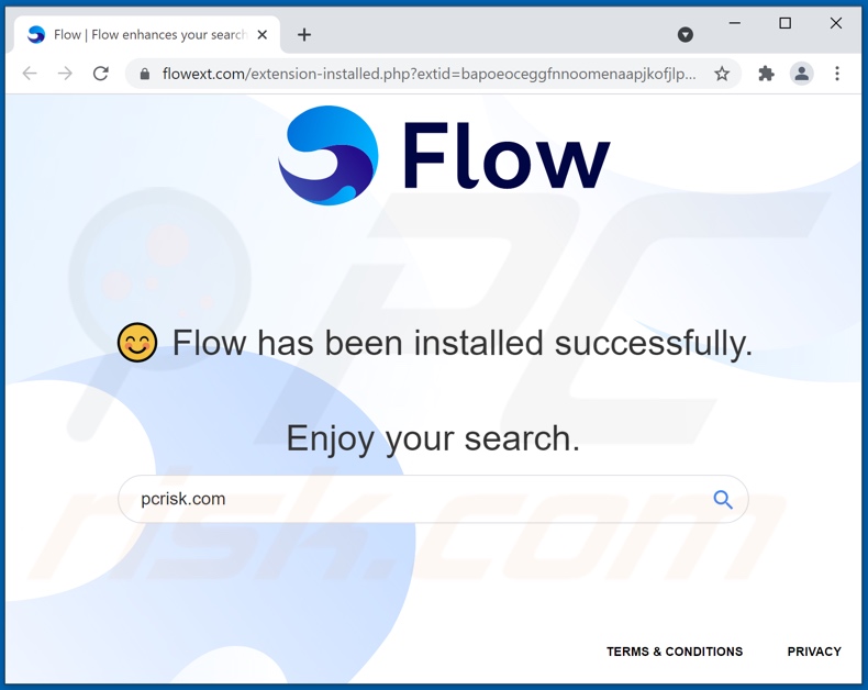 Sito web aperto dopo l'installazione dell'adware Flow