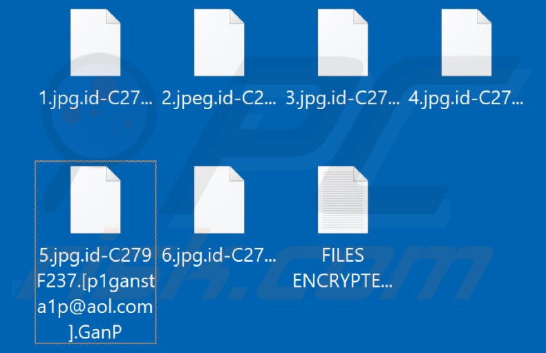 Files encrypted by GanP ransomware (.GanP extension)