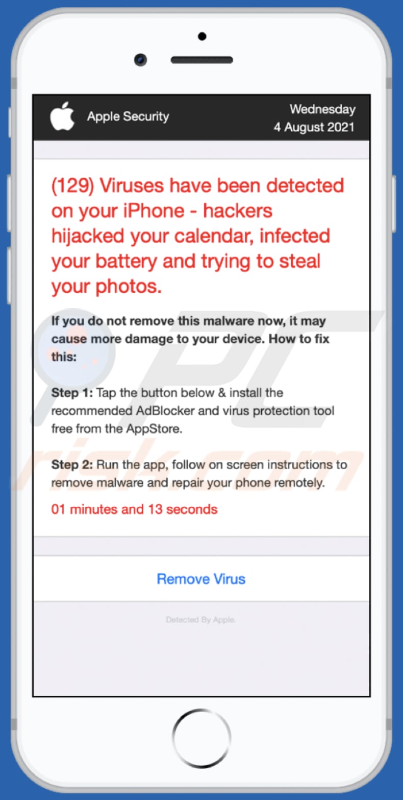 hackers hijacked your calendar infected your battery pagina di sfondo della truffa pop-up