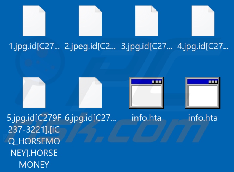 Screenshot dei file crittografati dal ransomware HORSEMONEY (estensione 