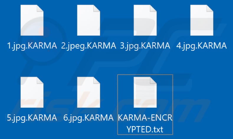 Screenshot dei file crittografati da Karma (estensione 
