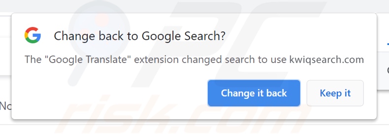 Dirottamento del browser falsa estensione di Google Translate che apporta modifiche ai browser