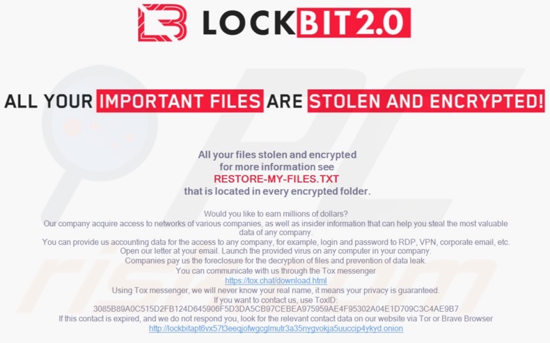 Screenshot dello sfondo del desktop di LockBit 2.0