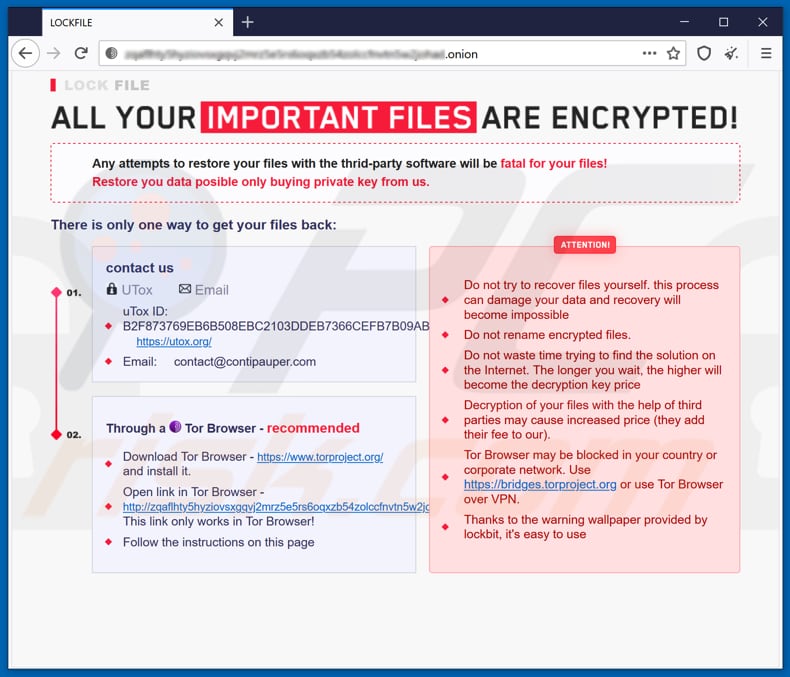 lockfile ransomware  sito web tor
