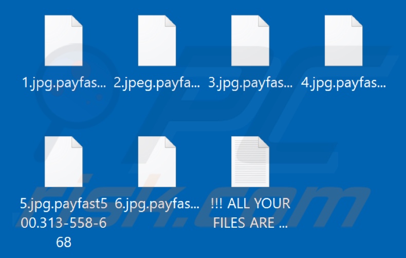 Screenshot dei file crittografati dal ransomware Payfast (estensione 