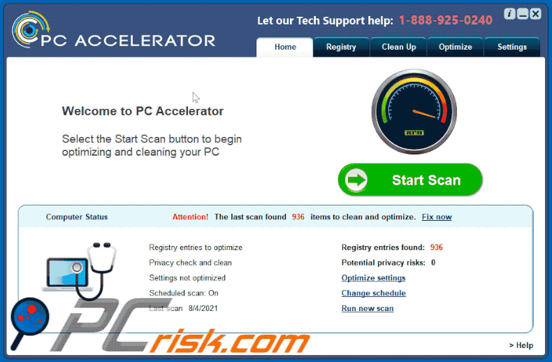 Aspetto dell'applicazione indesiderata di PC Accelerator