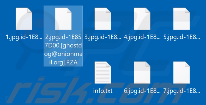 Screenshot dei file crittografati dal ransomware RZA (.RZA)