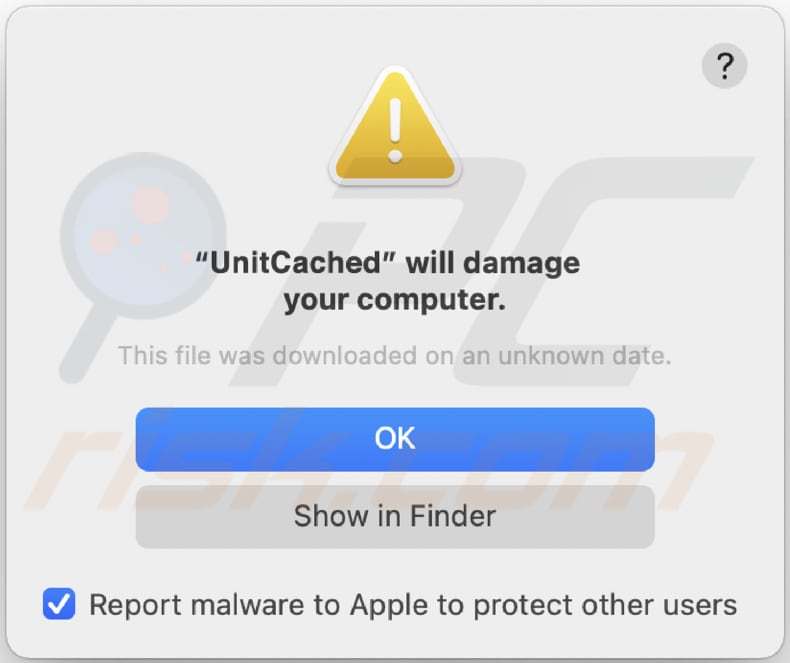pop-up adware unitcache che appare quando unintcache è installato