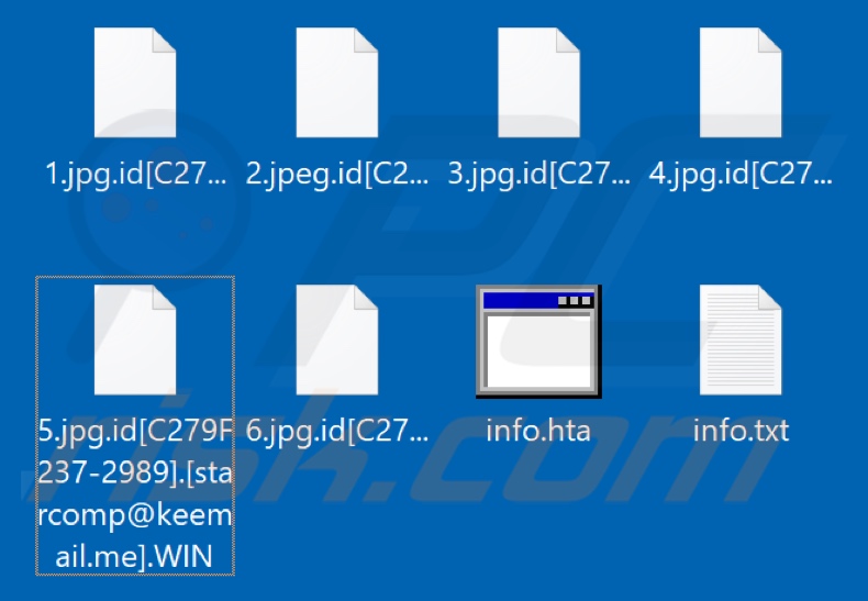 Screenshot dei file crittografati dal ransomware WIN estensione 