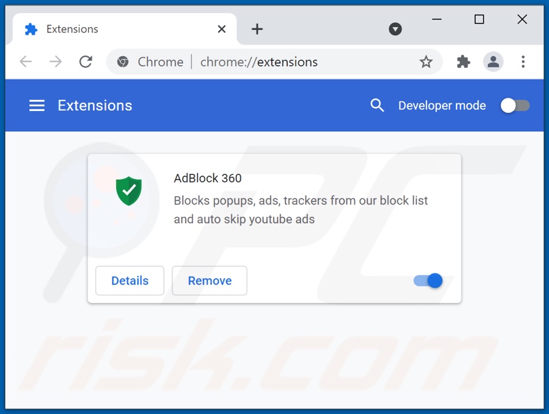 Rimozione degli annunci AdBlock 360 da Google Chrome step 2