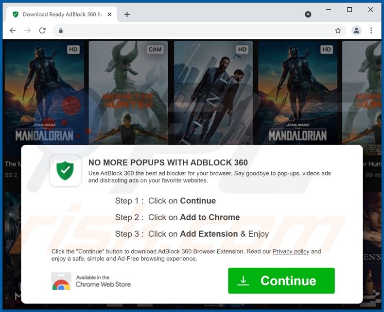 Sito web utilizzato per promuovere l'adware AdBlock 360