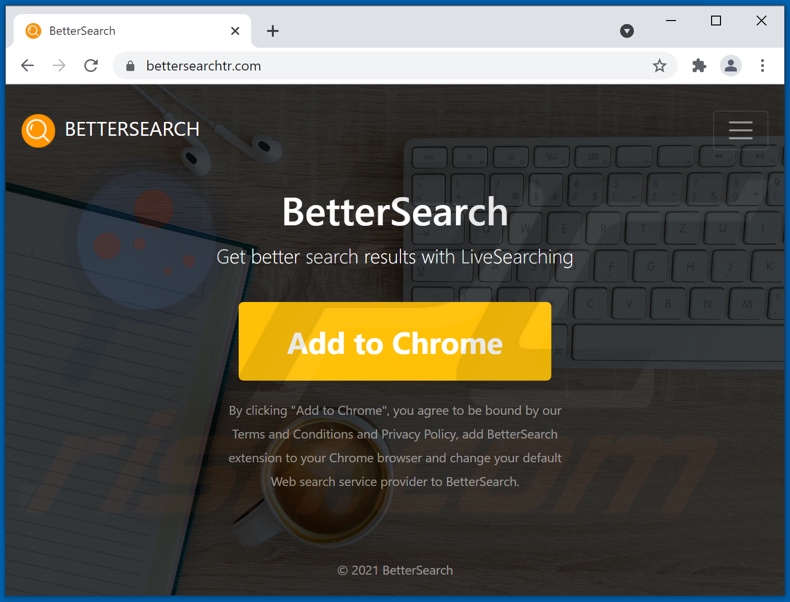 Sito web utilizzato per promuovere il dirottatore del browser Better Search