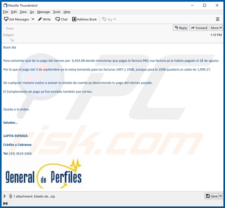 email di malware blustealer utilizzata per fornire malware blustealer 1