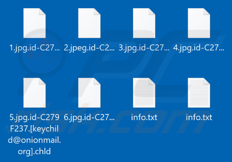Screenshot dei file criptati da Chld (