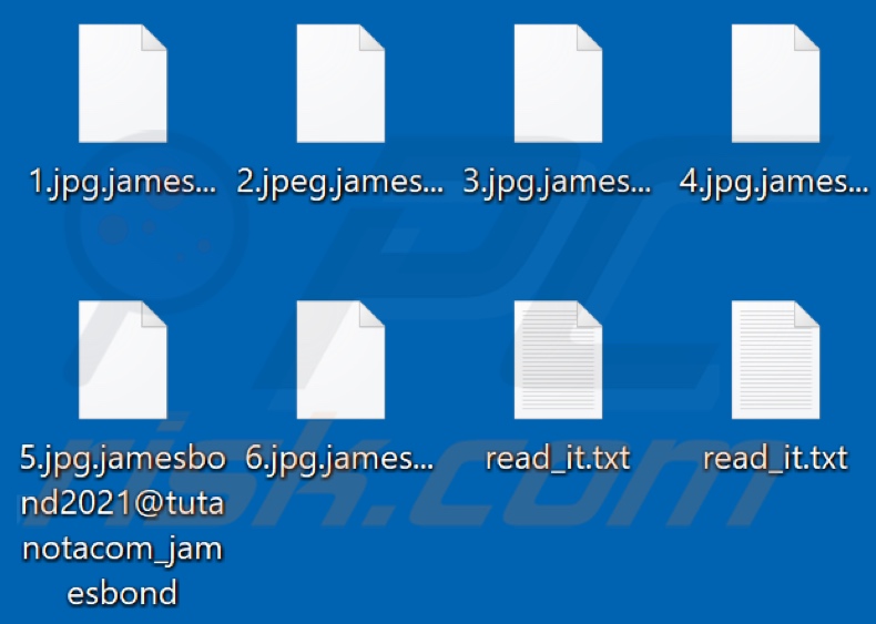 File crittografati dal ransomware JamesBond (estensione .jamesbond2021@tutanotacom_jamesbond)
