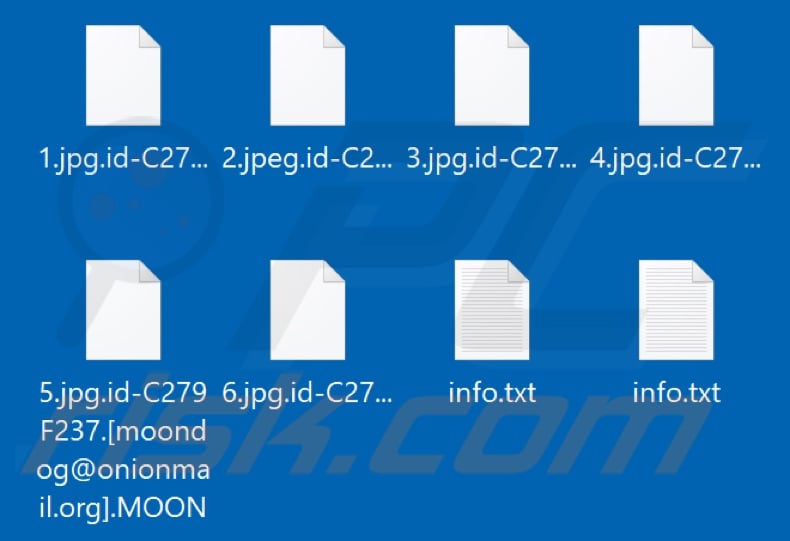 Screenshot dei file criptati da MOON ransomware (
