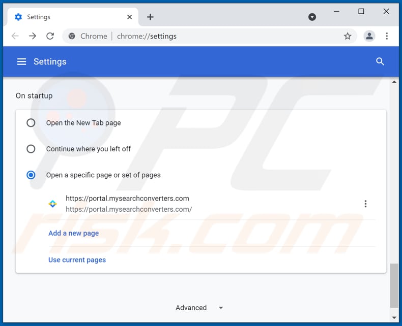 Rimozione di mysearchconverters.com dalla home page di Google Chrome