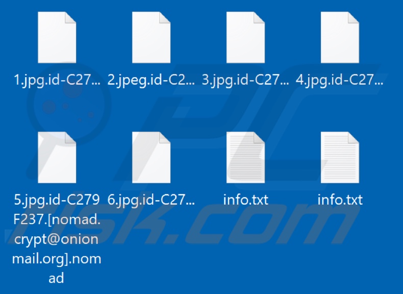 Screenshot dei file crittografati dal ransomware Nomad (