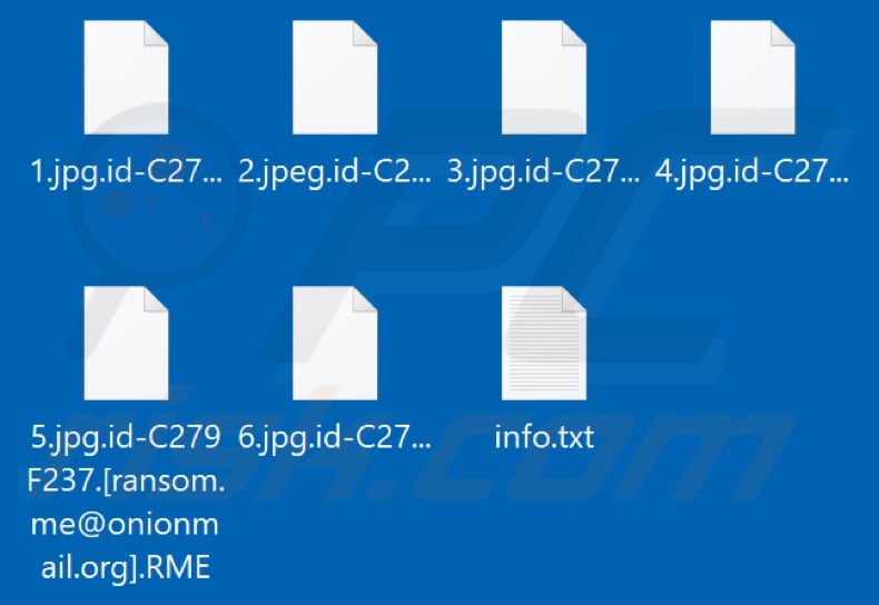 Screenshot dei file crittografati da RME (estensione 