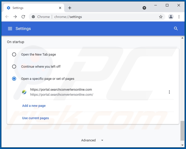 Rimozione di searchconvertersonline.com dalla home page di Google Chrome