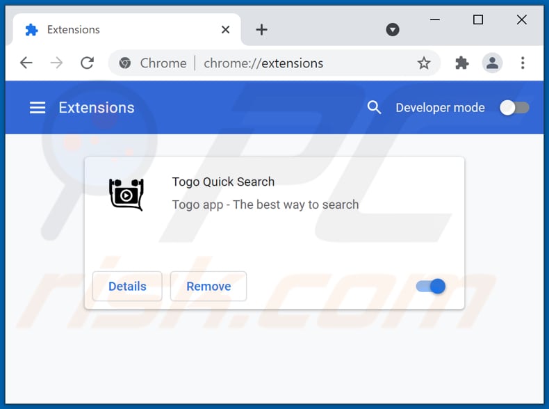 Rimozione delle estensioni di Google Chrome relative a togosearching.com