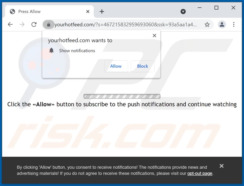 yourhotfeed[.]com reindirizzamenti pop-up