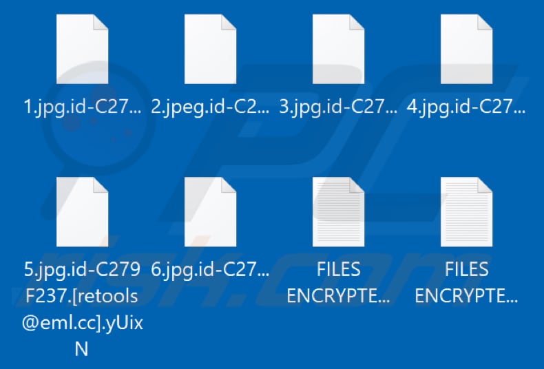 Screenshot dei file crittografati da yUixN (estensione 