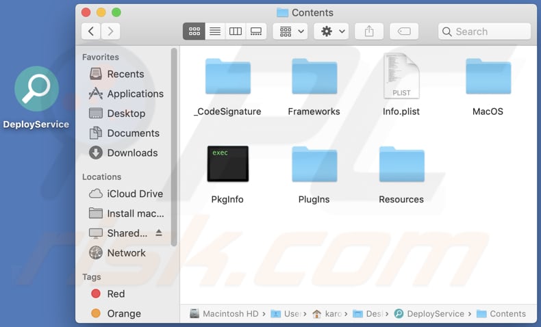 Screenshot della cartella Contents di DeployService