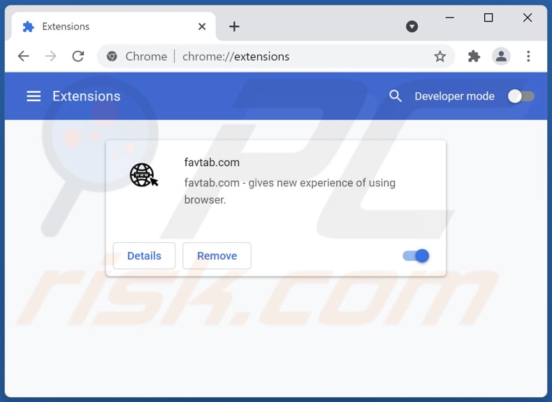 Rimozione delle estensioni di Google Chrome relative a favtab.com