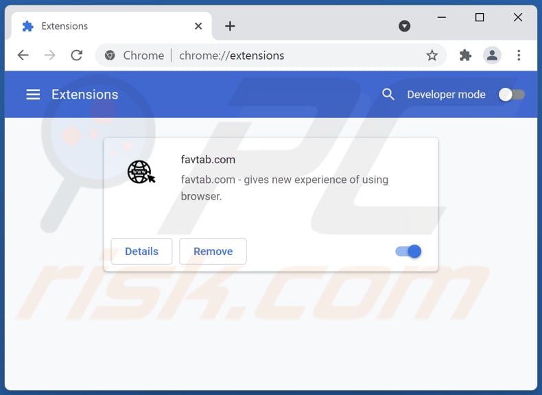 Rimozione delle estensioni di Google Chrome relative a favtab.com