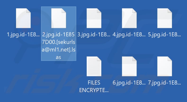 Screenshot dei file crittografati da Lsas (estensione 