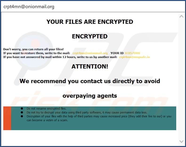 Istruzioni per la decrittografia di MS (finestra pop-up)