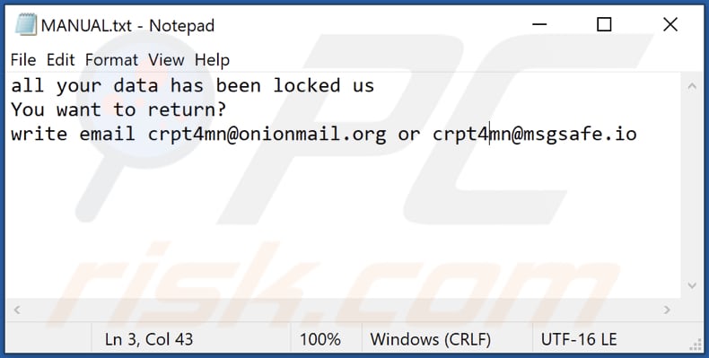 Screenshot del file di testo di MS (