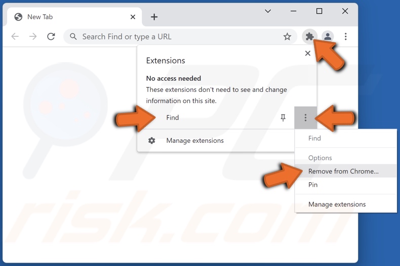 Schermata dei passaggi di rimozione manuale di Find browser hijacker: