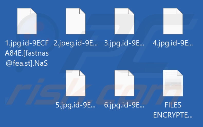 Screenshot dei file crittografati dal ransomware NaS (estensione 
