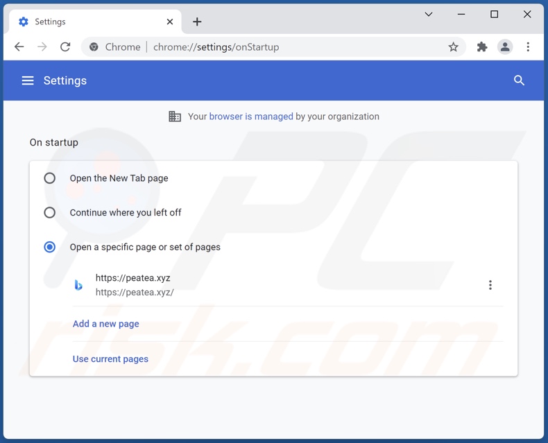 Rimozione di peatea[.]xyz dalla home page di Google Chrome